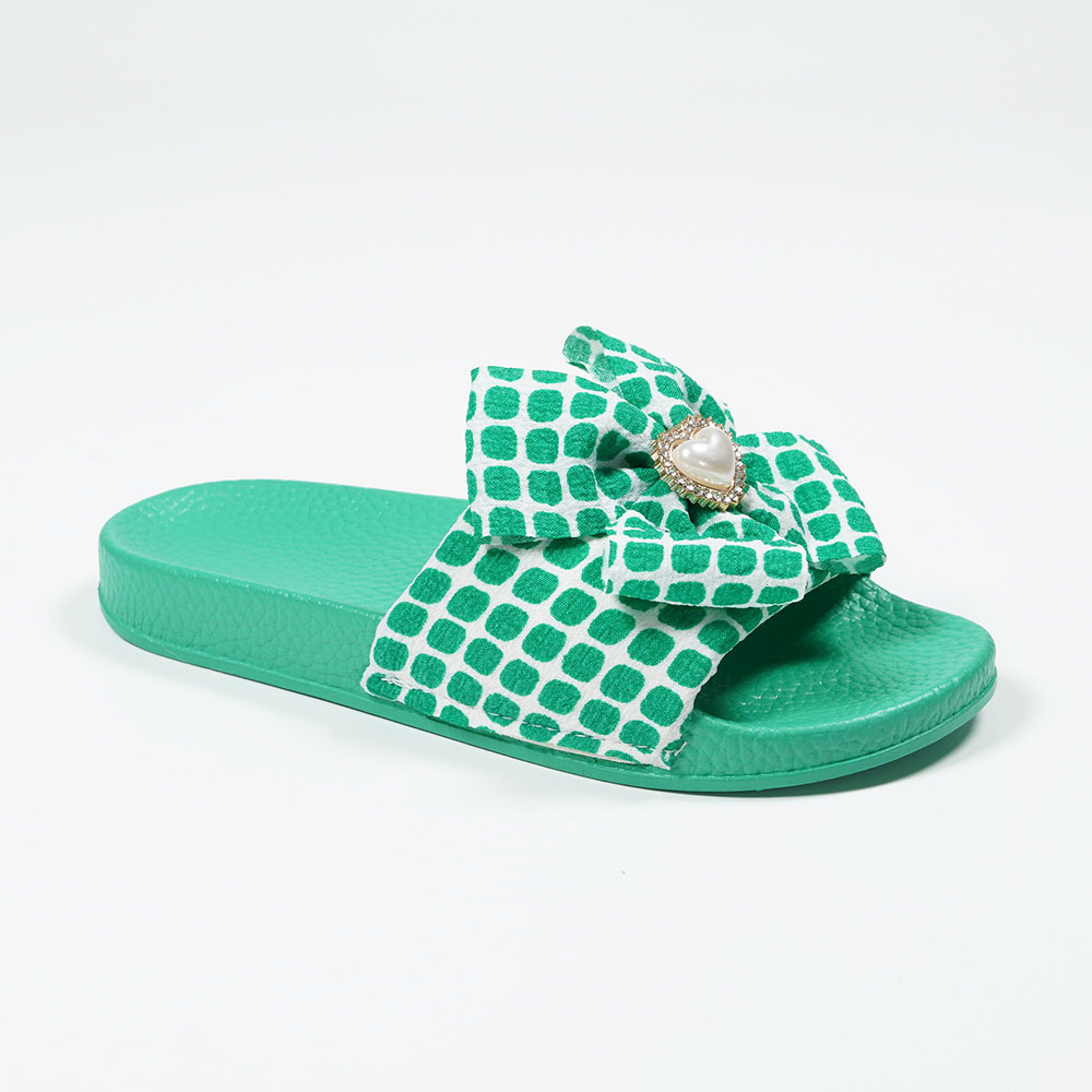 New-Arrival-Girls-Lovely-Textile-Slipper-with-Bow-Tie-EVA-Outsole-Stylish-Slippers-NMD8010A-1-green